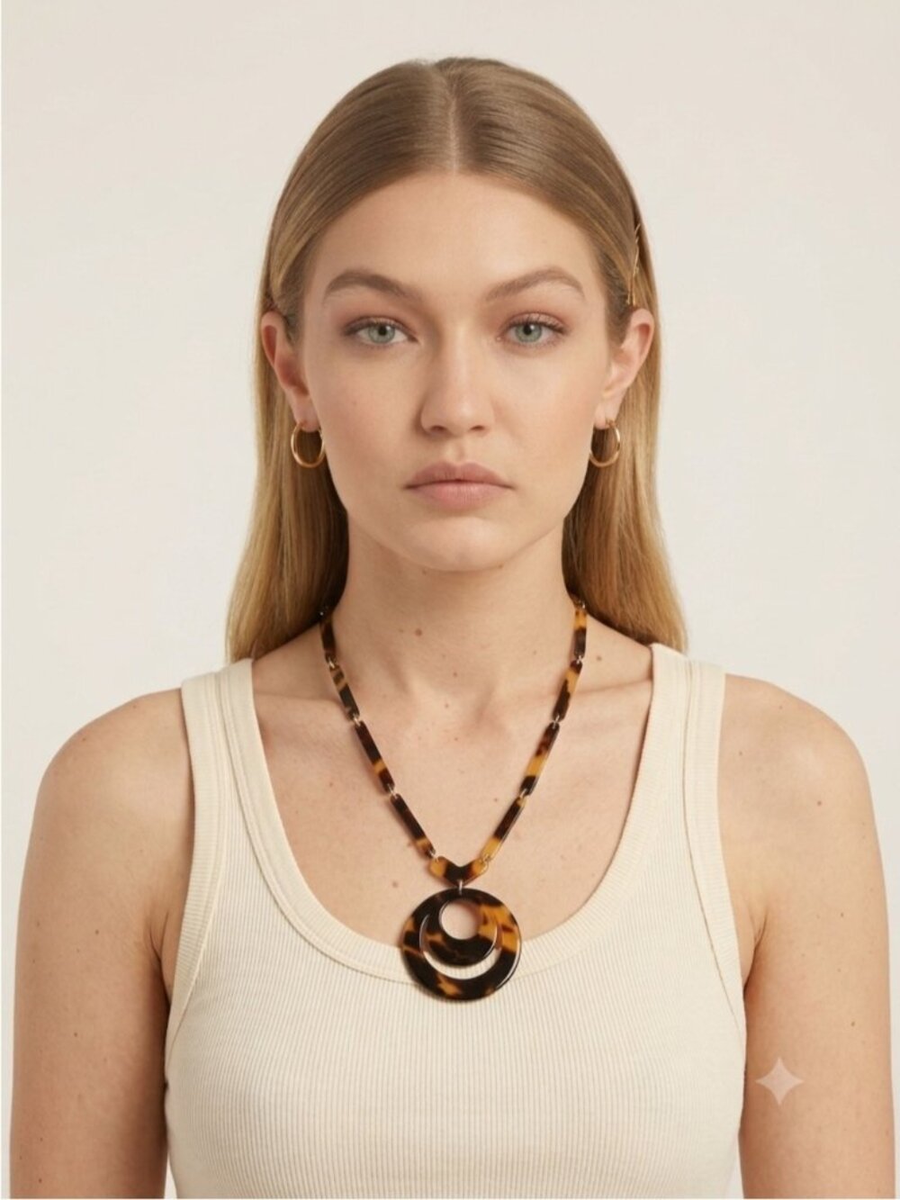 Vintage Tortoiseshell Resin Statement Necklace w/ Circular Pendant - boho vibes!